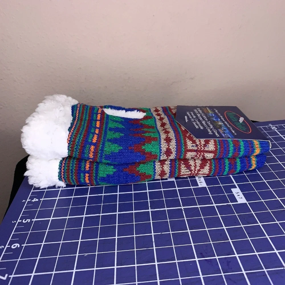 New Alotta Knits Knitted Texting Gloves Faux Sherpa Cozy Colorful Print